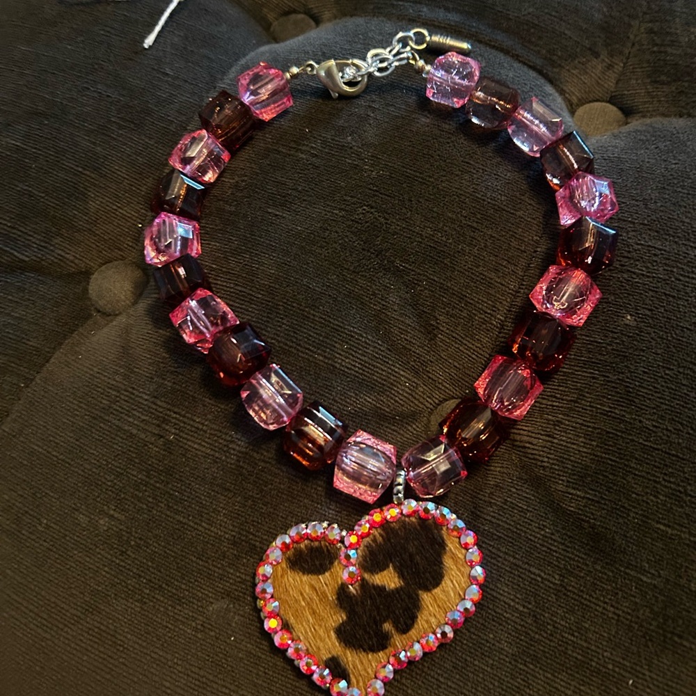 Pink and Brown Beaded Heart Necklace
